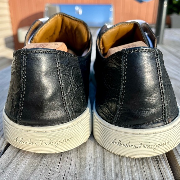 Salvatore Ferragamo Black Croc-Embossed Sneakers - Picture 5 of 9